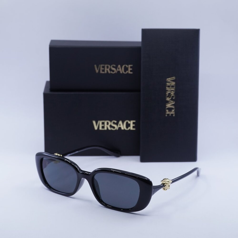 Versace VE4504D GB1/87 Rectangle Sunglasses – Shiny Black/Grey - Picture 1 of 9
